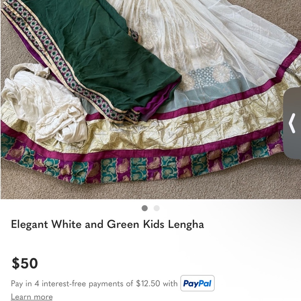 White and Green Kids Lehenga